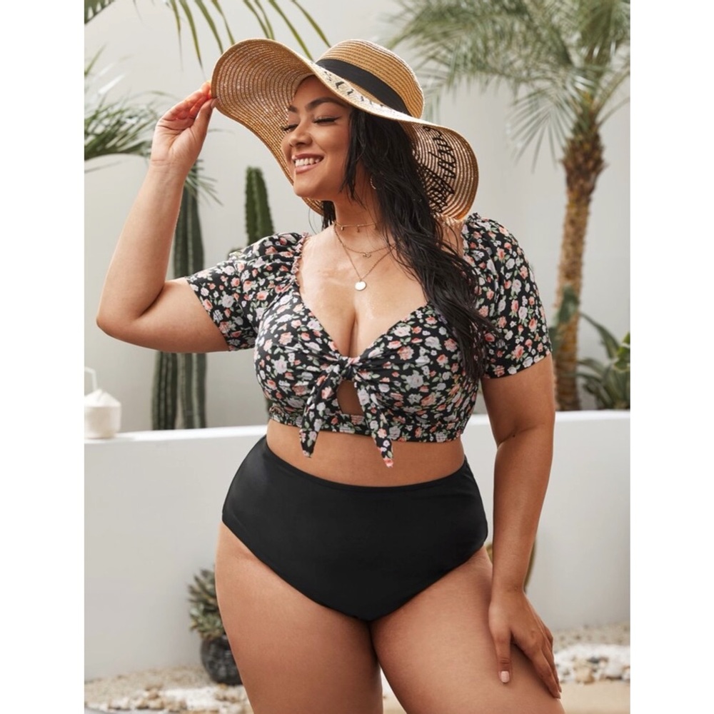 SHEIN Floral Top & Black Bottom Bikini